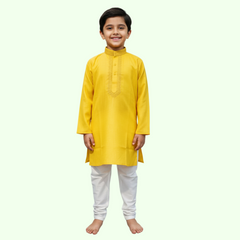 Yellow Cotton Kurta - Classic Embroidered Comfort