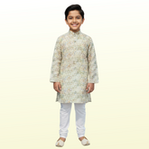 Green Textured Cotton Kurta Pajama Set