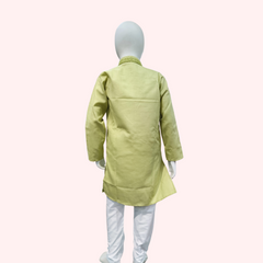Light Green Cotton Kurta - Embroidered Neckline
