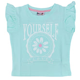 Light Green Floral Print Top with "Believe in Yourself" Slogan - 2209