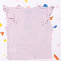 Baby Pink Top for Girls with "Happy Macau" Bottle Print | Soft Hosiery Cotton - 2230