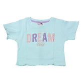 Sky Blue Crop Top for Girls with "Dream" Print | Soft Hosiery Cotton - 2233