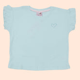 Sky Blue Round Neck Crop Top for Girls with Small Heart Logo | Soft Hosiery Cotton - 2237