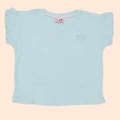 Sky Blue Round Neck Crop Top for Girls with Small Heart Logo | Soft Hosiery Cotton - 2237