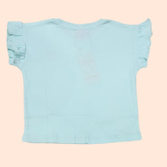 Sky Blue Round Neck Crop Top for Girls with Small Heart Logo | Soft Hosiery Cotton - 2237