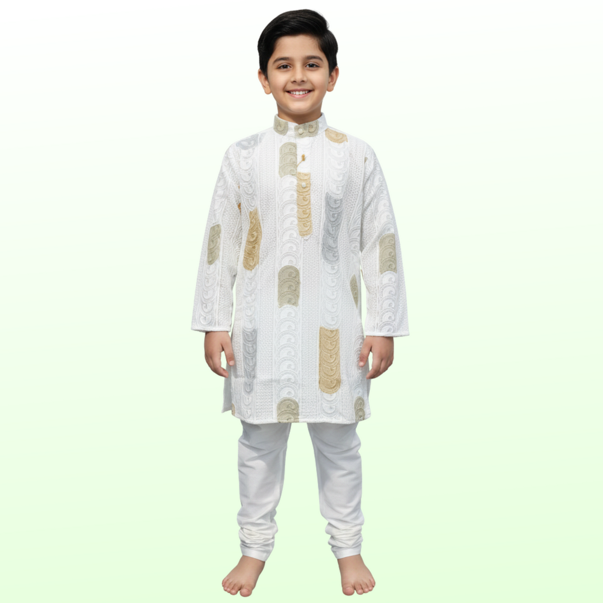 White Chikankari & Digital Print Kurta Pajama Set