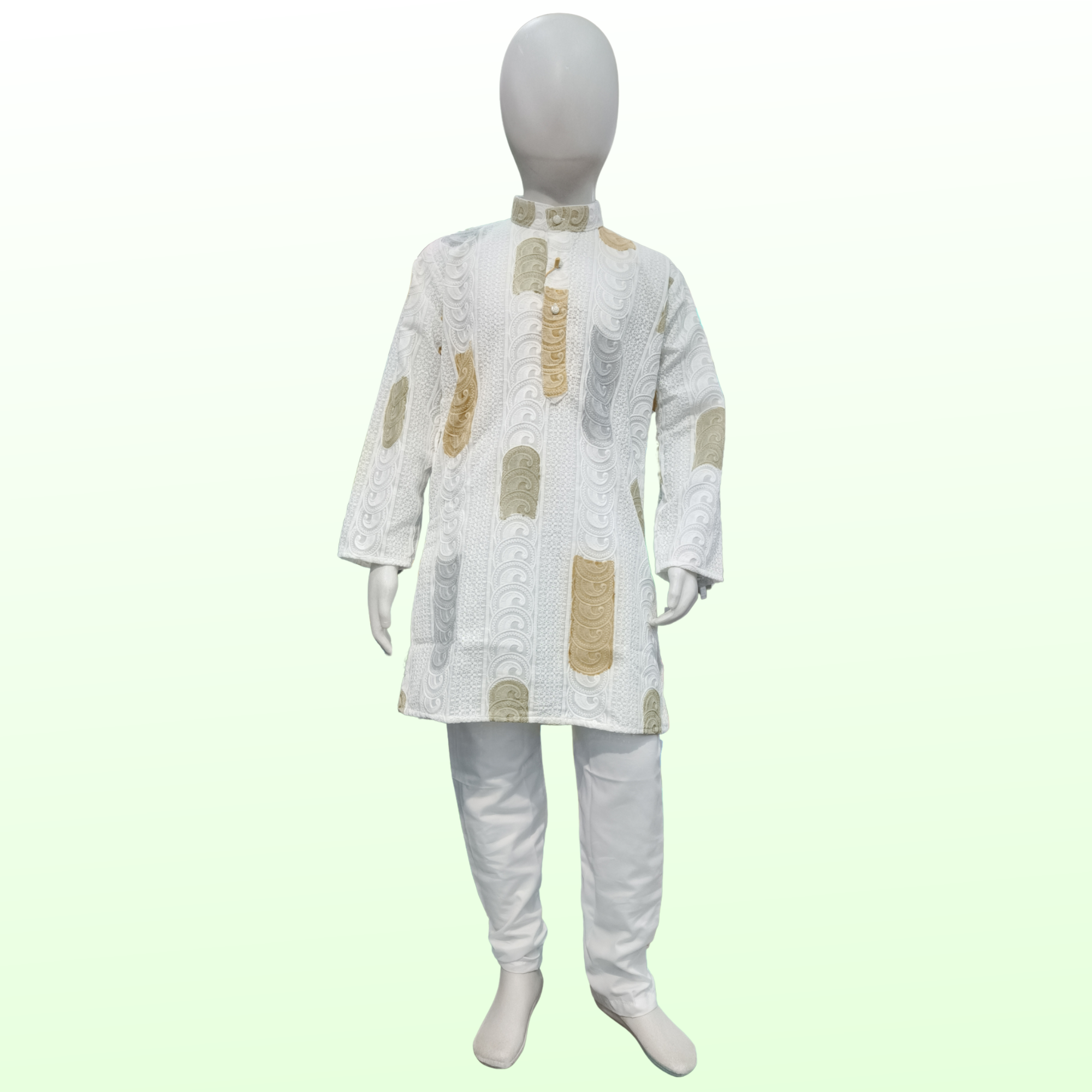 White Chikankari & Digital Print Kurta Pajama Set