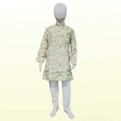 Green Textured Cotton Kurta Pajama Set