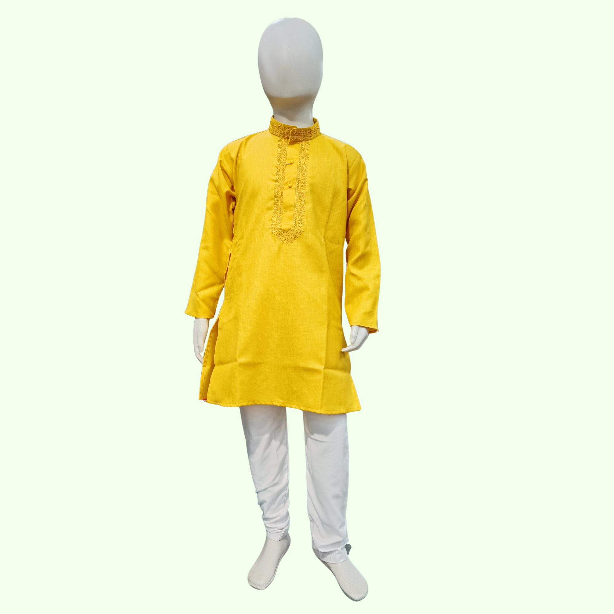 Yellow Cotton Kurta - Classic Embroidered Comfort