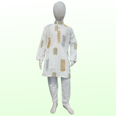 White Chikankari & Digital Print Kurta Pajama Set