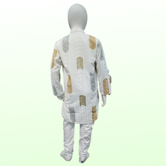 White Chikankari & Digital Print Kurta Pajama Set