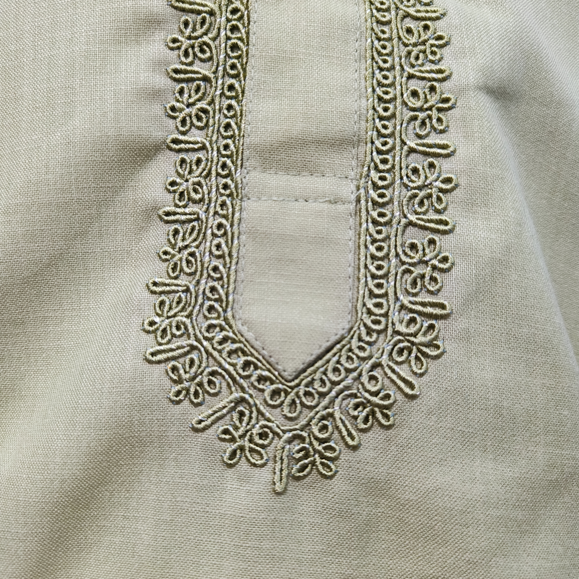 Light Green Cotton Kurta - Embroidered Neckline