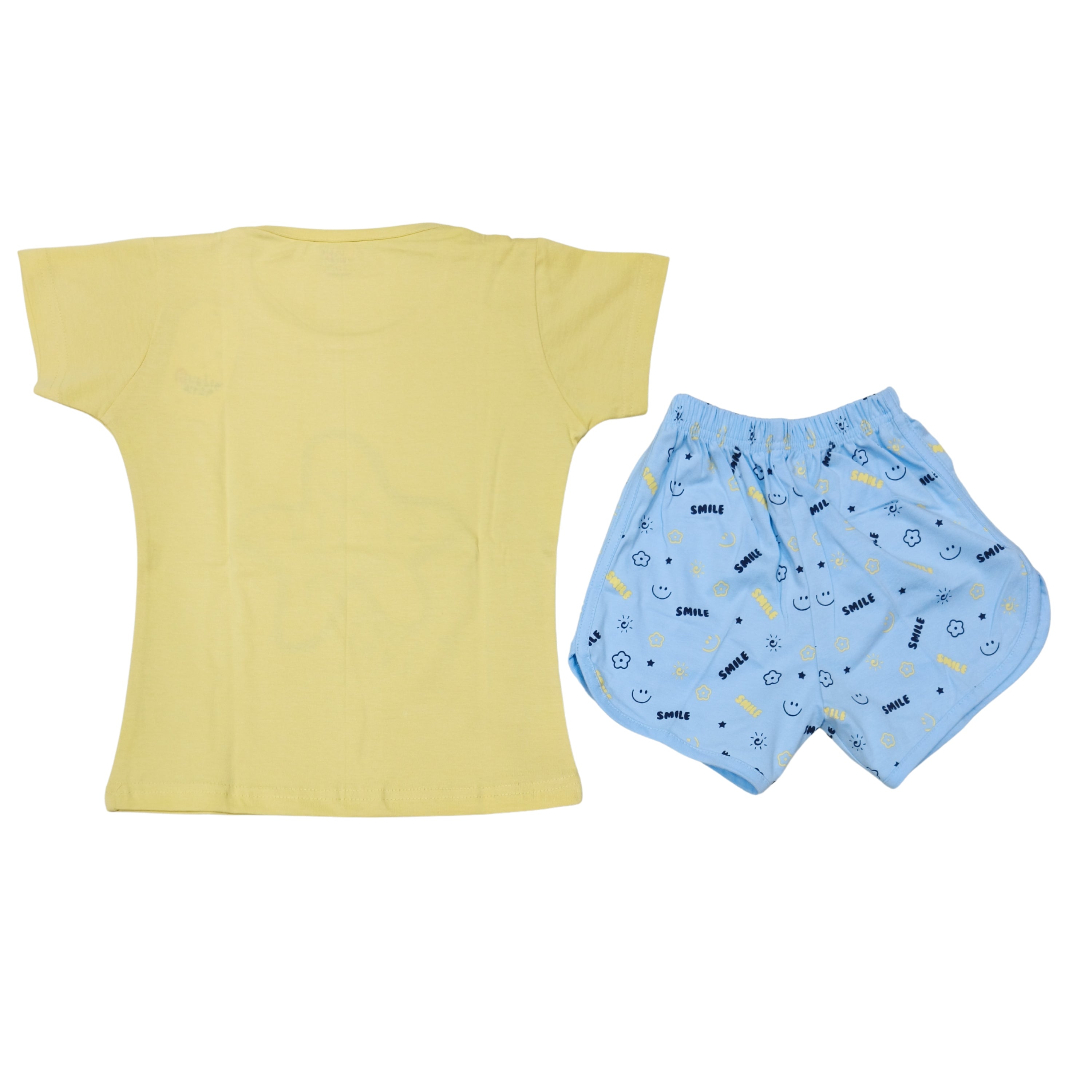 Yellow & Sky Sets for Girls with Silver Star Smile Print | Also in Pink & Navy | Soft Hosiery Sinker Fabric - BW807