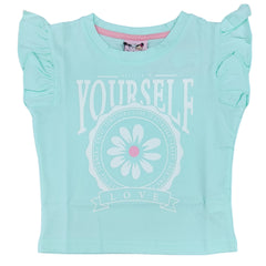 Light Green Floral Print Top with "Believe in Yourself" Slogan - 2209