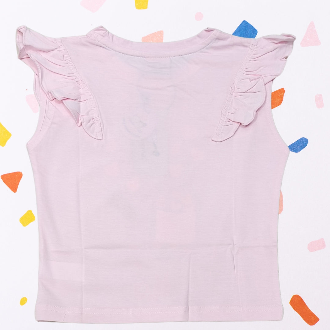 Baby Pink Top for Girls with "Happy Macau" Bottle Print | Soft Hosiery Cotton - 2230