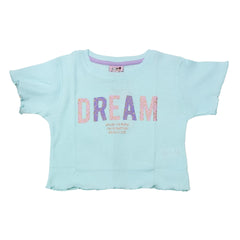 Sky Blue Crop Top for Girls with "Dream" Print | Soft Hosiery Cotton - 2233