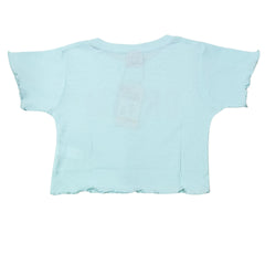 Sky Blue Crop Top for Girls with "Dream" Print | Soft Hosiery Cotton - 2233