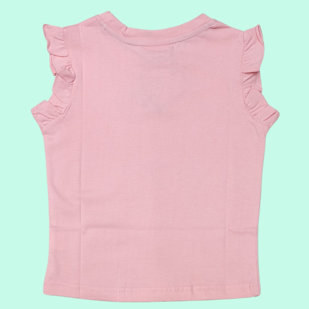 Pink Sleeveless Round Neck Top for Girls with "Be Happy Smile Everyday" Print | Soft Hosiery Cotton - 2303